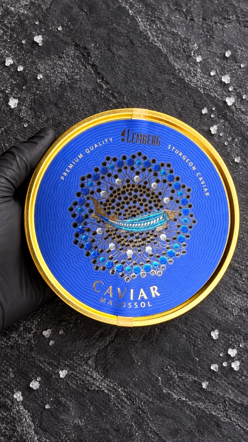Чорна ікра Lemberg AMUR ROYAL 500 г — лицьова сторона банки
