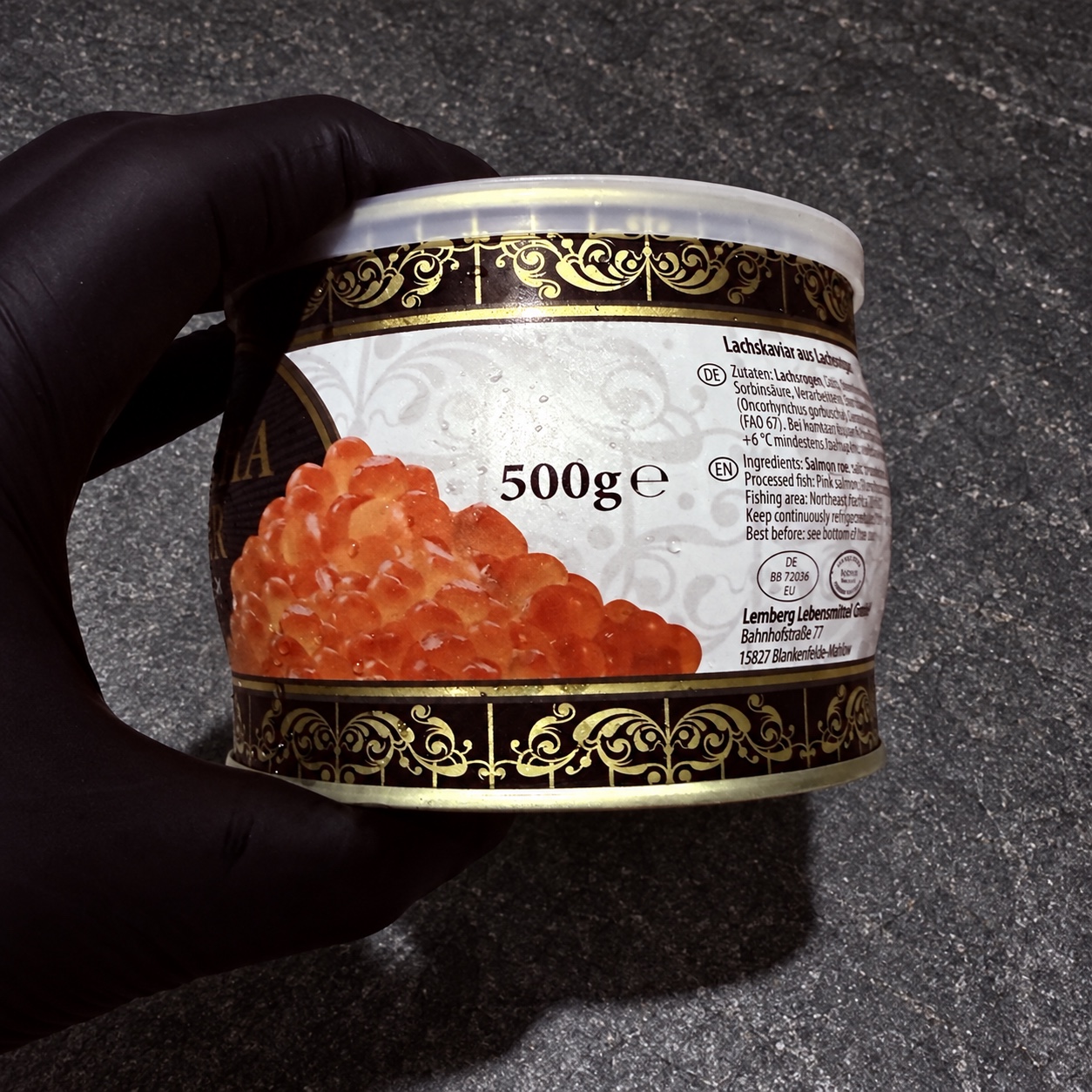 Ікра горбуші Lemberg Premium — маркування маси нетто 500 г