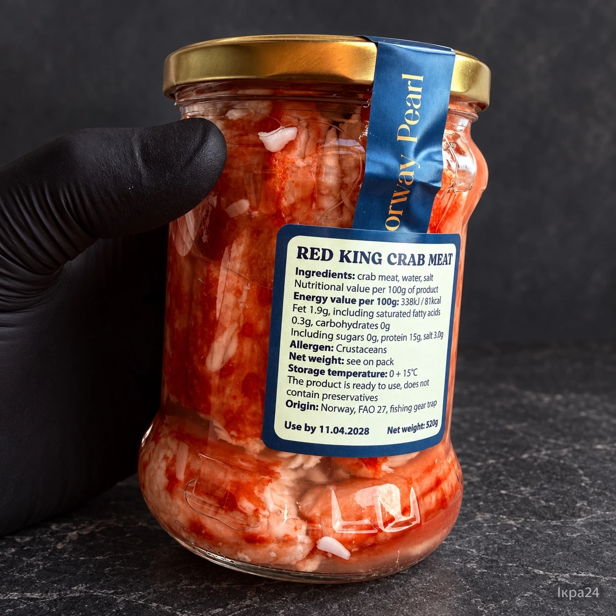 Етикетка Norway Pearl Red King Crab Meat 520 г — склад і характеристики